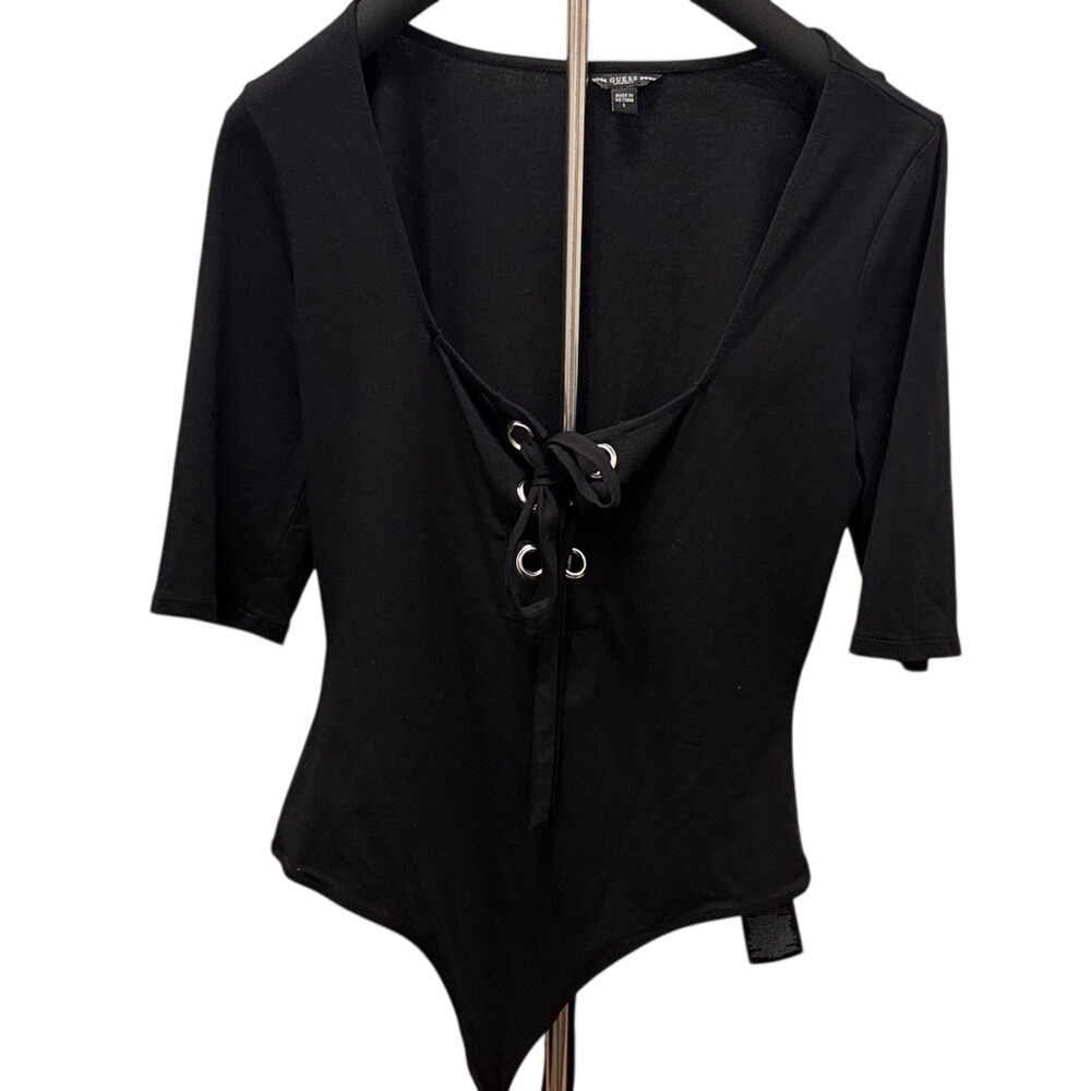Guess Black Lace-Up Bodysuit Size Large Y2K‎ Style Retro